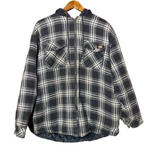 Dickies Men Size Large Plaid Lined Hooded Flannel Shirt Jacket Thrashed Workwear